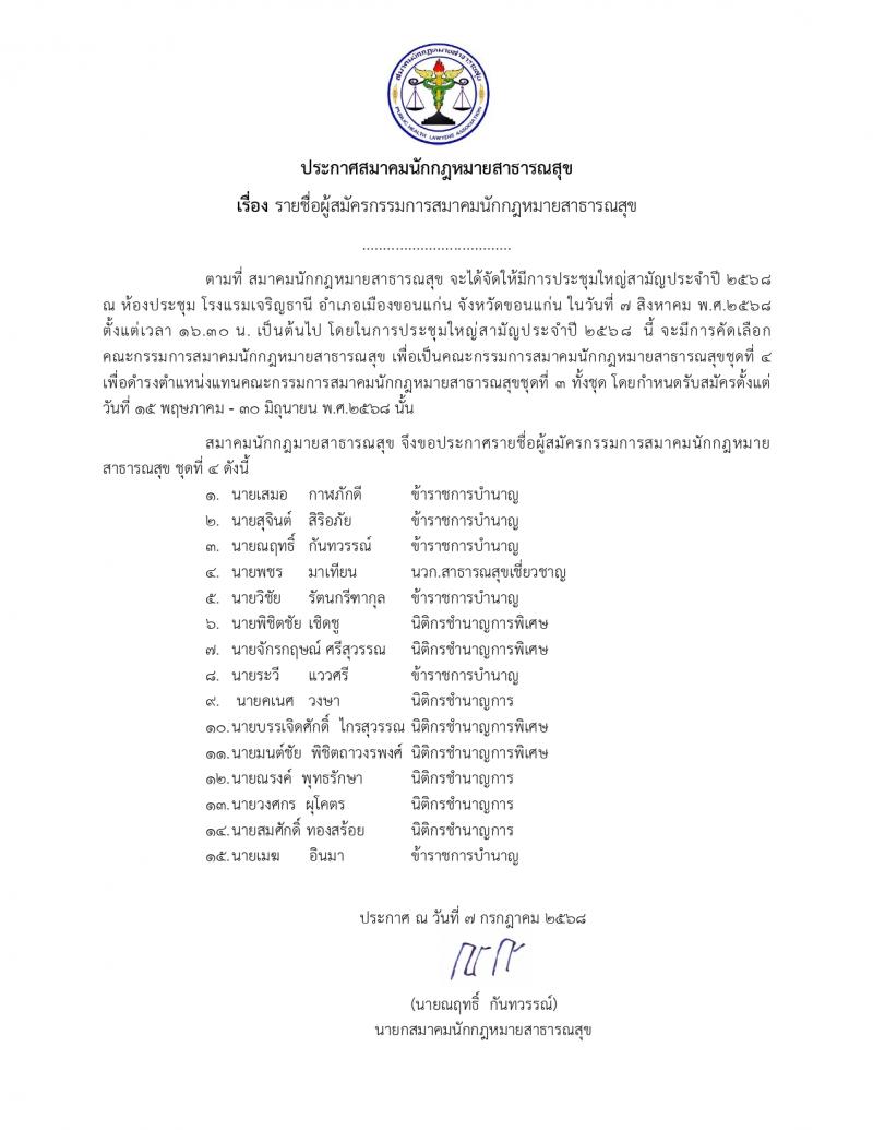 ประกาศรายชือผู้สมัครเป็นคณะกรรมการสมาคม ฯ ชุดที่ 4